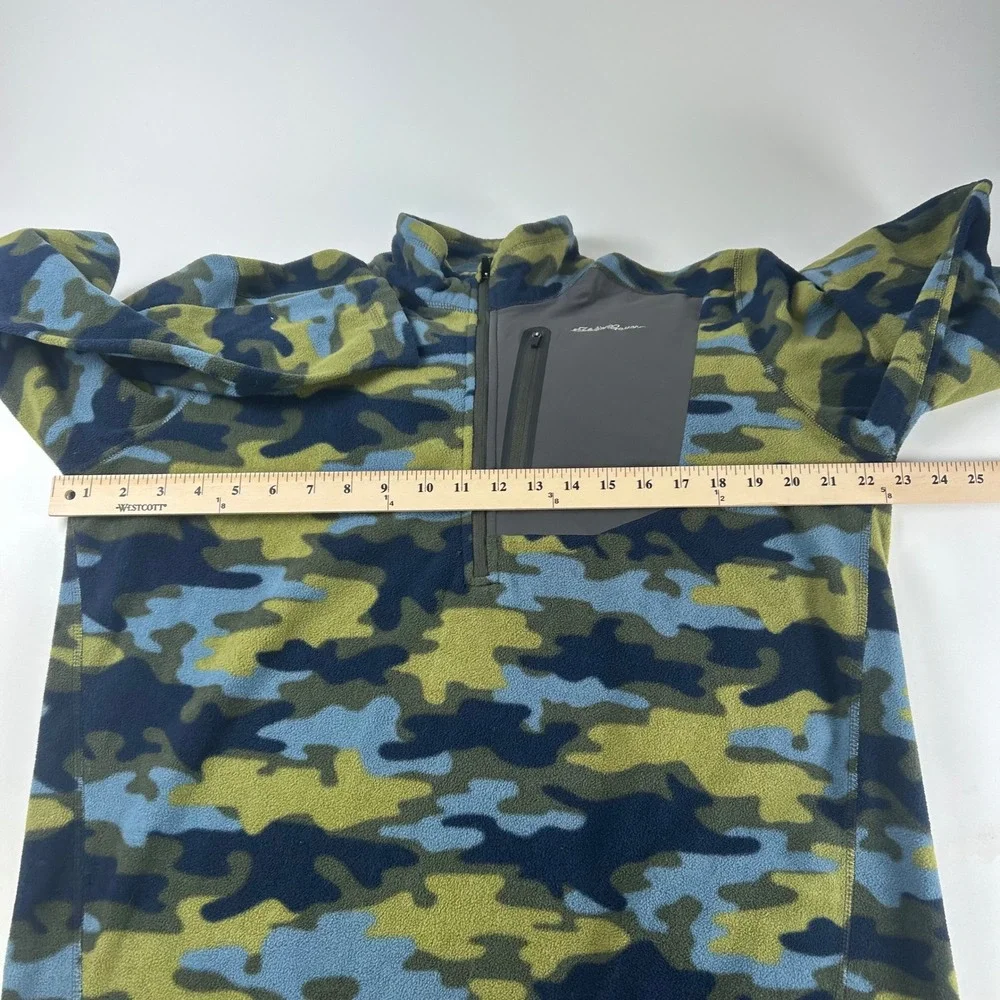 Eddie Bauer Men's Tall L First Ascent Camo Fleece 1/4 Zip Pullover Blue Green
